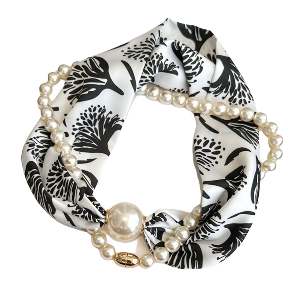 Ascot Neck Scarf - Jedwabna chusta z magnetycznymi perłami, mała